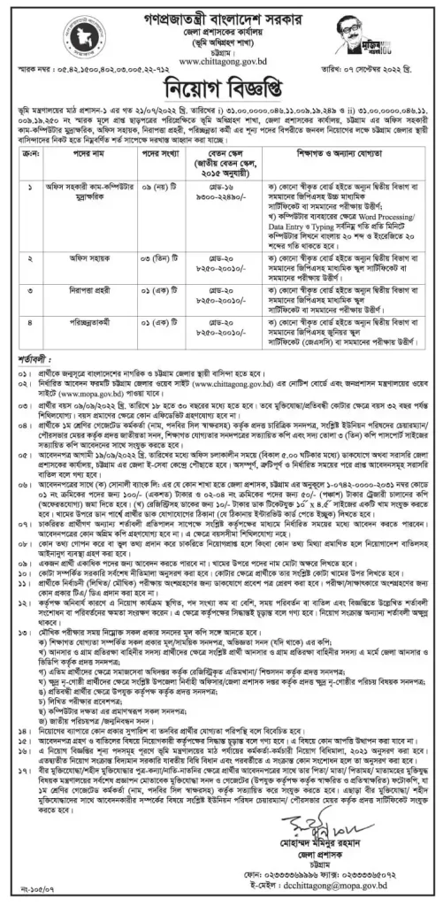 Chittagong DC Office Job Circular 2022