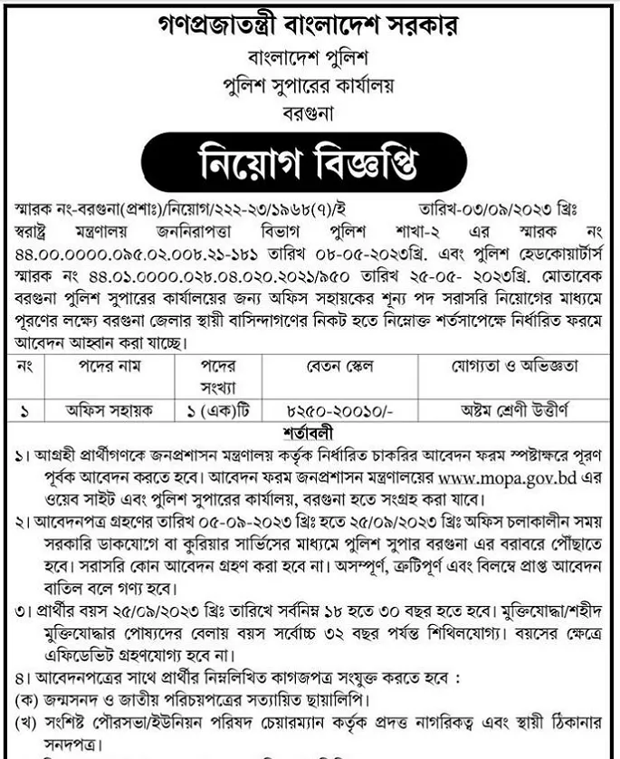 Bangladesh Police Super Office Job Circular 2023